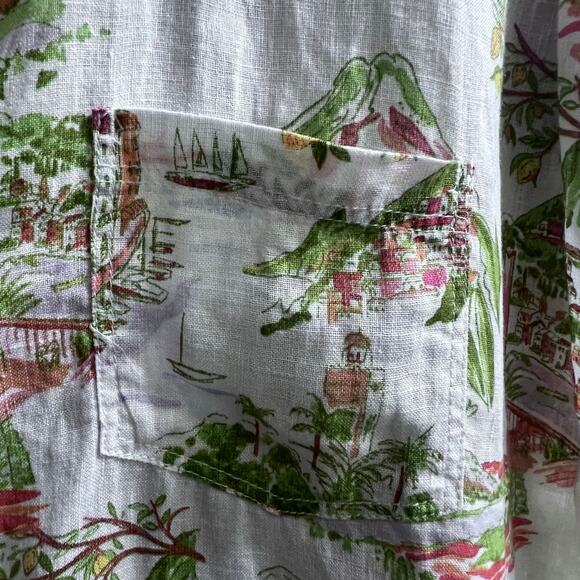 Cynthia Rowley Tropical 100% Linen Button Up Beachy Top Womens XL Vacation Blues - Picture 4 of 9